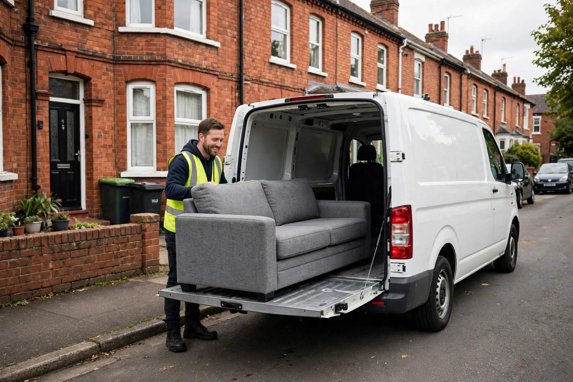 Andy from Andy Man and Van loading removal van outside UK house in Crewe